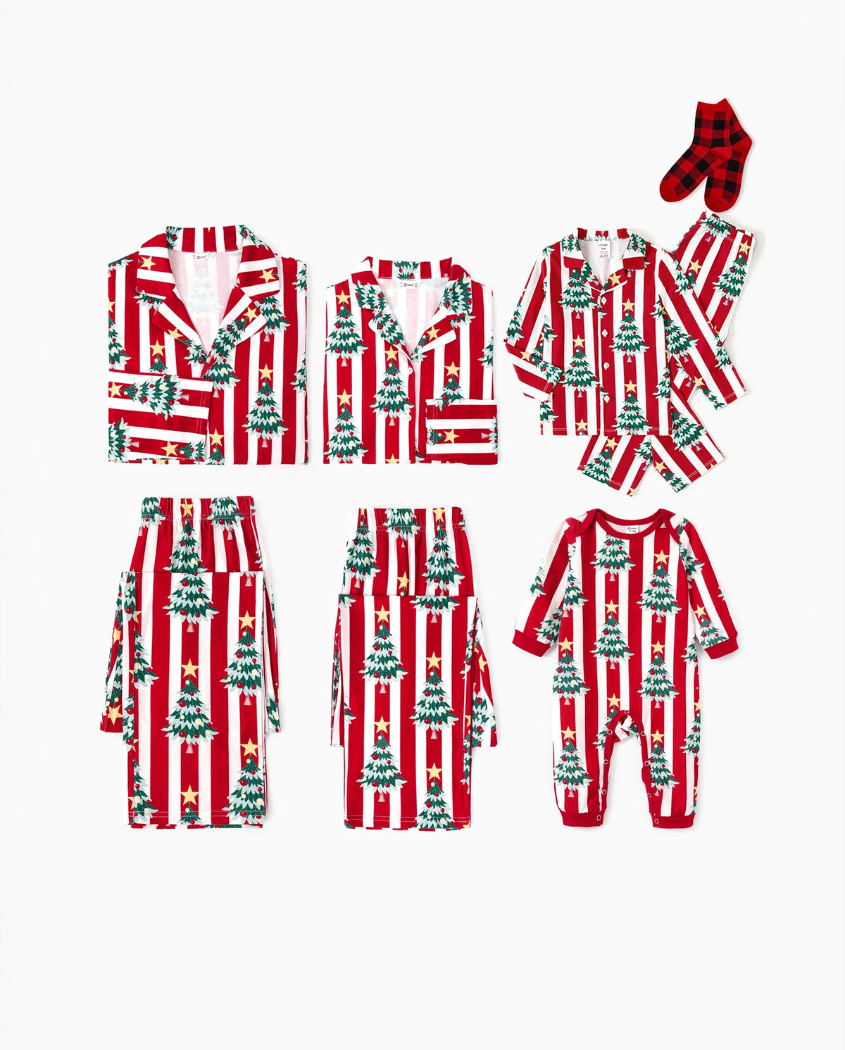 PatPat Matching Family Christmas Pajamas Christmas Tree Print Red