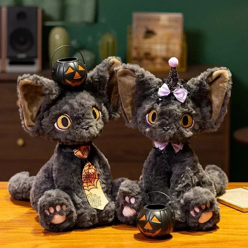 Spooky Black Cat Witch Plush Toys for Halloween Fun